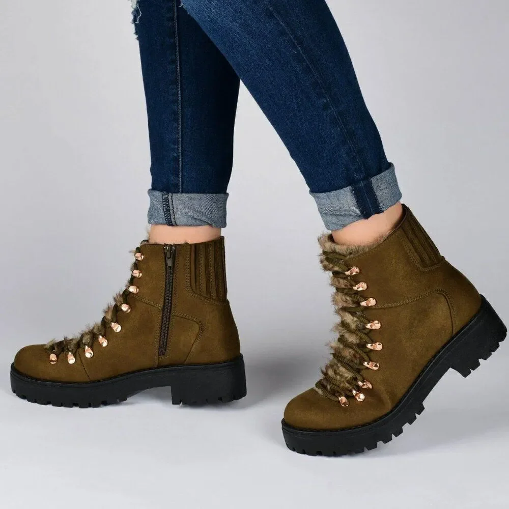Journee Collection Womens Trail Faux Suede Lug Sole Hiking Boots